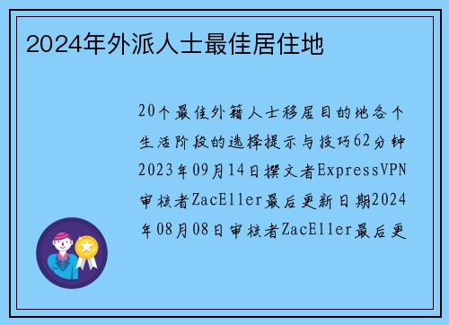 2024年外派人士最佳居住地 