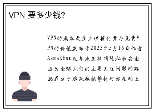 VPN 要多少钱？