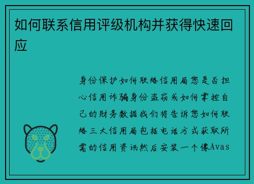 如何联系信用评级机构并获得快速回应